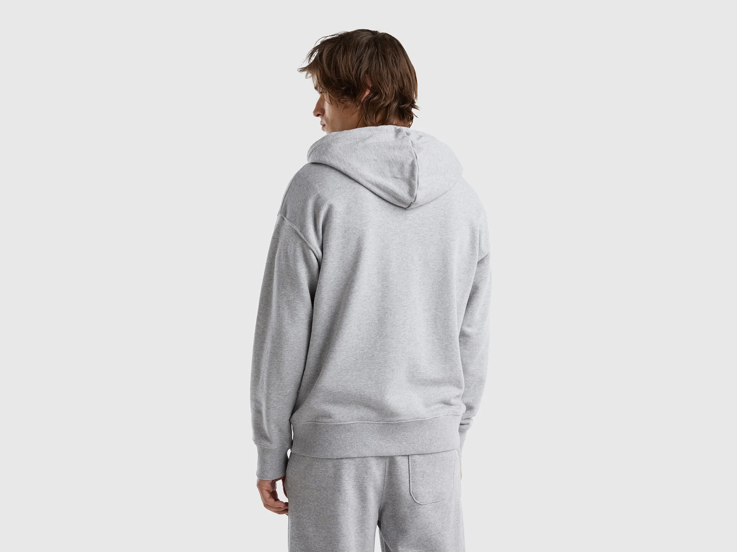 Zip-up hoodie in cotton - Light Gray | Benetton