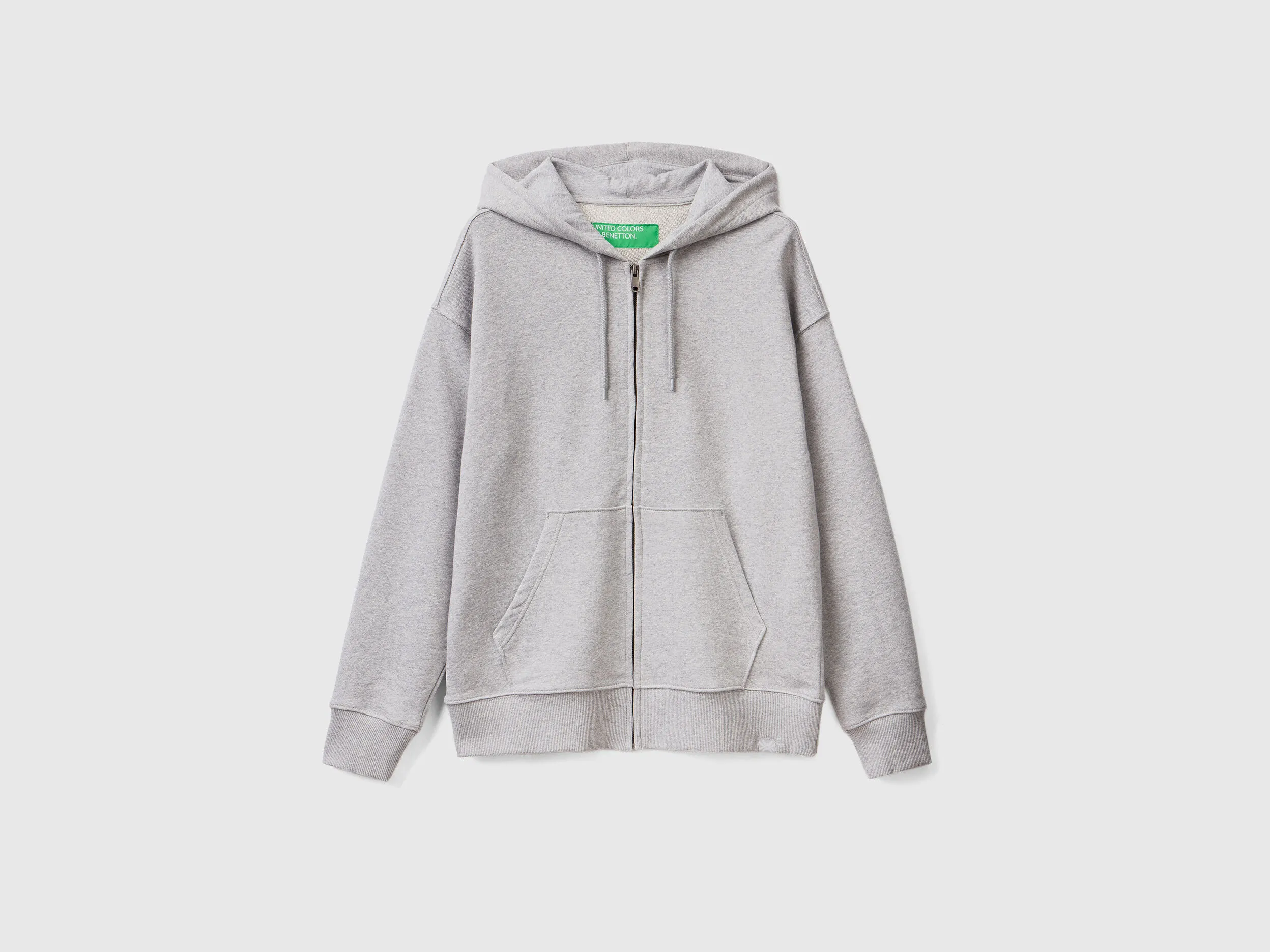 Zip-up hoodie in cotton - Light Gray | Benetton